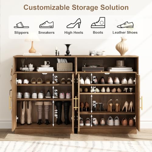 Set of 2 Rattan Shoe Storage Cabinet with Arched Doors