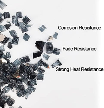 10 lbs Crushed Fire Pit Glass,1/2 Inch Black Fire Glass Rocks
