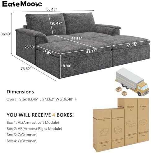 EASE MOOSE Boneless Sectional Couches, Oversized Sofa Bed for Living Room