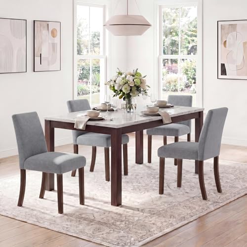 MALOL Upholstered Dining Chairs Set of 4, Modern Kitchen Chairs with High Back, Padded Fabric Dining Room Chair with Solid Wood Legs for Restaurant/Cafe/Home, Grey