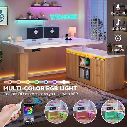 YITAHOME L Shaped Standing Desk with Power Outlets & LED Lights,