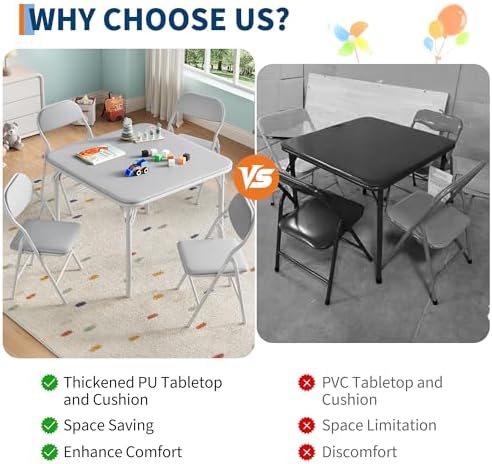 GarveeHome 5-Piece Kids Folding Table and Chairs Set, Activity Table Set