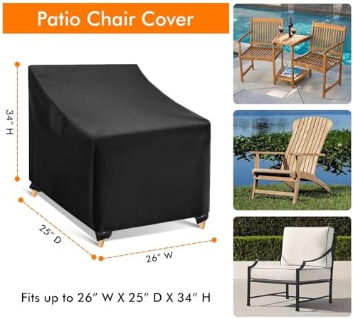 WLEAFJ Outdoor Chair Covers Waterproof, Black Lawn Patio Furniture Covers, Heavy Duty Patio Lounge Deep Seat Cover, 2 Pack - 26" W x 25" D x 34" H
