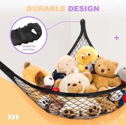 Lazebox Stuffed Animal Net Hammock for Plushie Toys, Stuffed Animal Hammock Corner for Kids' Room Decor, Ideas for Organizing Stuffy Collection, Black, XL (82.6" x 65" x 65")-Pack of 1