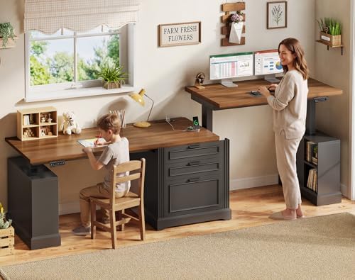 SEDETA 98.4'' Standing Two Person Desk with 3 Drawers, Storage Cabinet