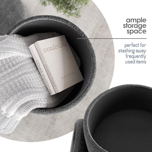 Round Ottoman with Storage, Boucle Storage Foot Stool, Makeup Vanity Stool, Small Ottoman Foot Rest, Modern Ottomans for Living Room and Bedroom, Grey