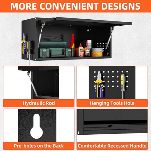 Garage Wall Cabinet, 13.8" H Metal Wall Cabinet with Up-Flip Door