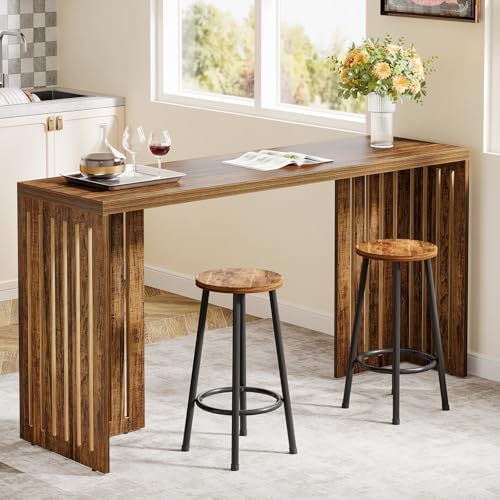 Tribesigns 63-Inch Bar Table with Louvered Base, Rustic Brown