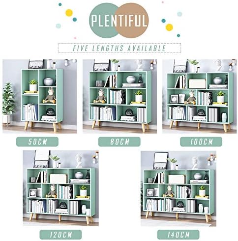 IOTXY Wooden Open Shelf Bookcase - 3-Tier Bookshelf with Leg, Tiffany-Green