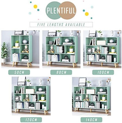 IOTXY Wooden Open Shelf Bookcase - 3-Tier Bookshelf with Leg, Tiffany-Green