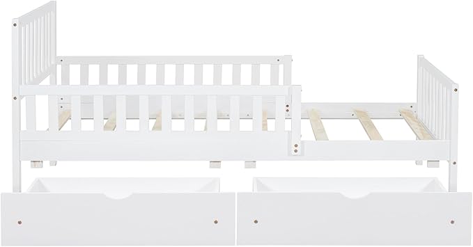Kids Twin Size Bed Frame with Storage Drawers, Wood Twin Bed Frames for Kids, Twin Bed Frame with Headboard and Footboard for Boys Girls, No Box Spring Needed,White