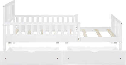 Kids Twin Size Bed Frame with Storage Drawers, Wood Twin Bed Frames for Kids, Twin Bed Frame with Headboard and Footboard for Boys Girls, No Box Spring Needed,White