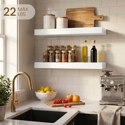White Floating Shelves for Bathroom, 16" x 6.7" Wall Shelves, Set of 3