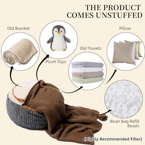 Round Unstuffed Pouf Ottoman Cover Storage Foot Rest, Gray
