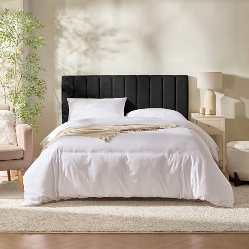 Nestl Upholstered Full Headboard - Easy Assemble Channel Stitched Headboard Full Size - Wall Mounted Headboards with 3D Soundproof Wall Panels Peel & Stick Floating Headboards, Black