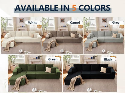 135” Cloud Sectional Couch, Boneless Sofa for Living Room, Modular Sectional Sofa with Deep Seat, Fluffy Couch with L-Shaped Chaise, No Assembly Required Black