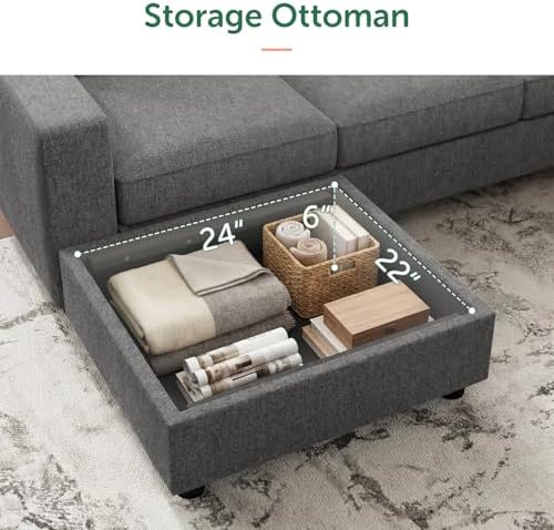 HONBAY 6 Seats 80 Inch L Shaped Sectional Sofa with Ottoman,Light Grey