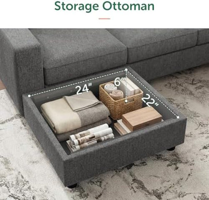 HONBAY 6 Seats 80 Inch L Shaped Sectional Sofa with Ottoman,Light Grey