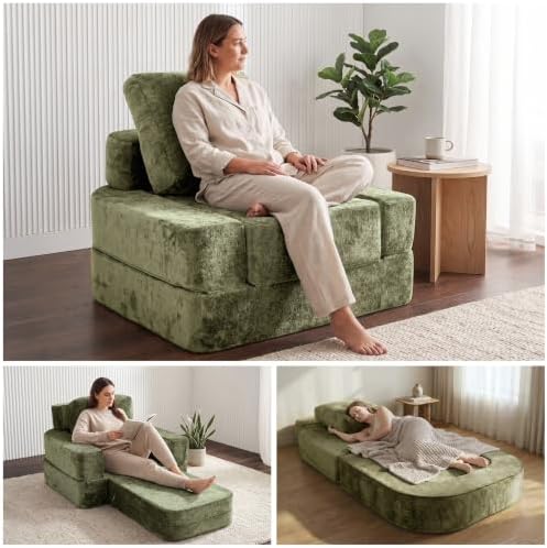 · REDEARTH · 3-in-1 Boneless Convertible Folding Floor Sofa Bed - Olive