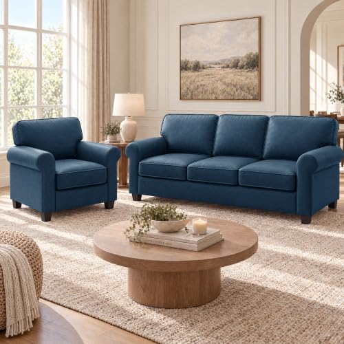 Kingfun Faux Leather Sofa Set,Standard Sofa with Chair,RoyalBlue