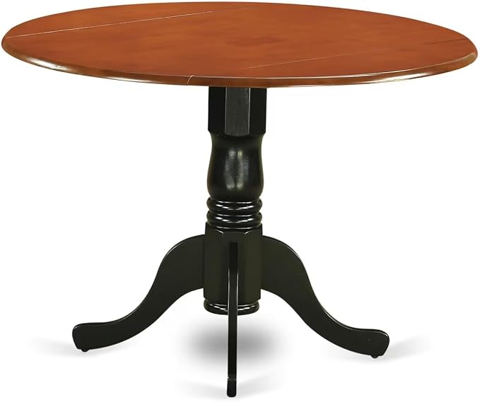 East West Furniture DLT-BCH-TP Dublin Kitchen Dining Table - a Round Wooden Table Top with Dropleaf & Pedestal Base, 42x42 Inch, Black & Cherry
