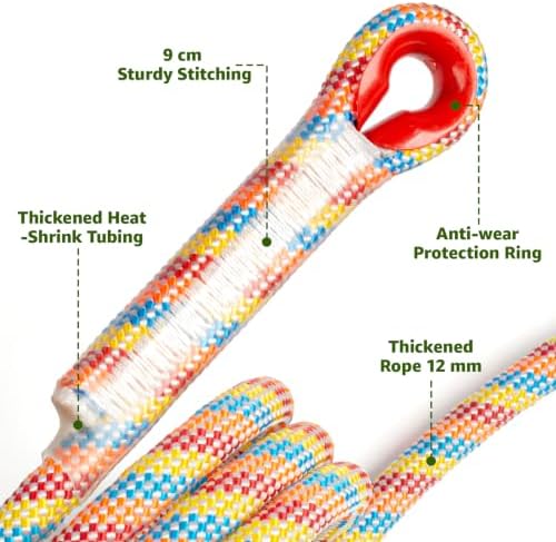 12mm Tree Swing Ropes with Locking Carabiners, 2 Pack-6FT, Rainbow