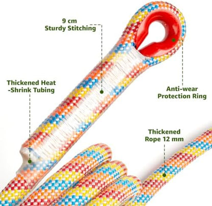 12mm Tree Swing Ropes with Locking Carabiners, 2 Pack-6FT, Rainbow
