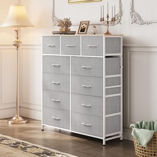 WLIVE Tall Dresser for Bedroom, 11 Drawer Chest of Drawers, Light Grey