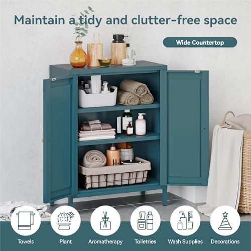 COFaR 31.5" H Metal Bathroom Storage Cabinet, Small Organizer Cabinet, Blue