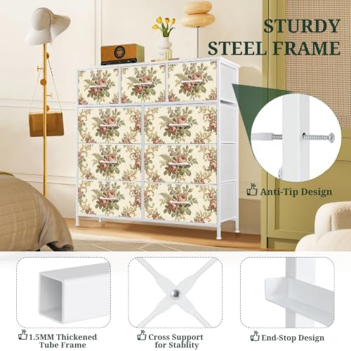 9 Drawer Dresser with Colorful Printed Front, Unique Wide Fabric Dresser