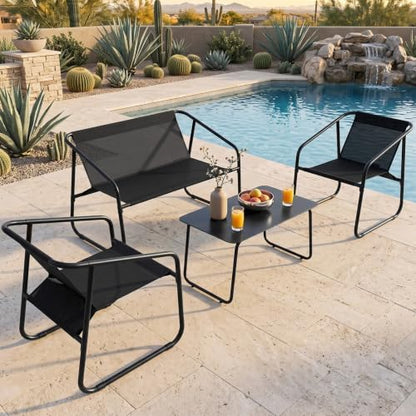 DUMOS 4 Piece Patio Furniture Set, with Table and Chairs, Black