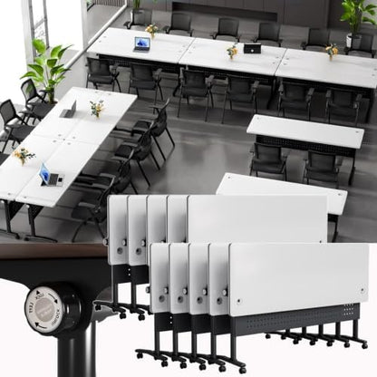 Conference Table, Folding Conference Room Tables with Wheels, Modular Flip Top Nesting Training Table, Modern Rolling Meeting Stackable Tables for Mobile Office Boardroom Classroom, White 10Pack