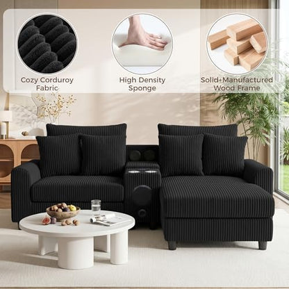 83" Corduroy Sectional Modular Couch with Speakers