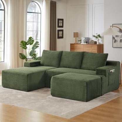 96" Sectional Couches for Living Room Cloud Couch Sofa with L-Shape Upholstered Boneless Couchs Modern Modular Sectional Couch with Chaise (Green, 96.1" U Shape with Left Facing Chaise)