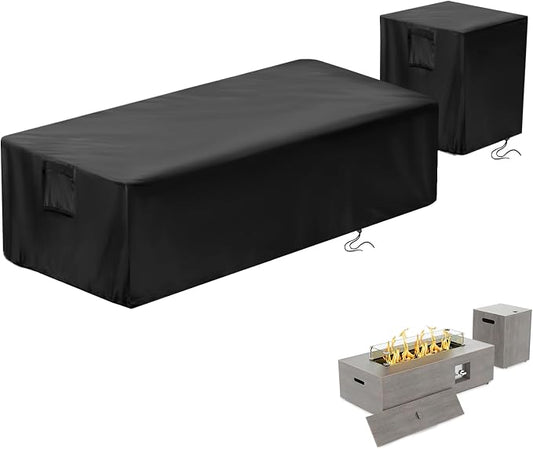 Saking 42" Rectangular Fire Pit Tables 2-Piece 50,000 BTU Outdoor Propane Gas Fire Pit Cover Rectangular, 42in &16.5in, Waterproof & UV-Resistant, Patio Set Cover, Black