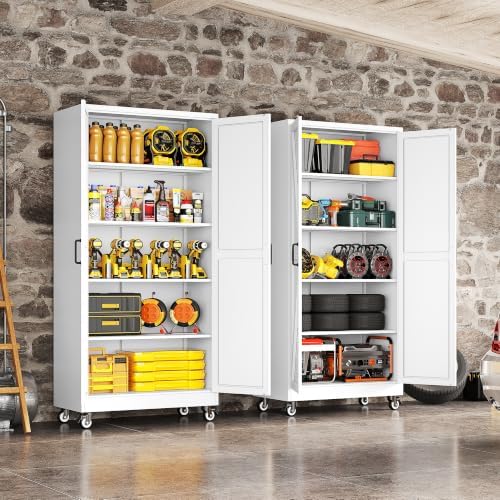 71"Metal Storage Cabinet with Wheels,Garage Cabinets,Pantry Cabinet