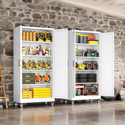 71"Metal Storage Cabinet with Wheels,Garage Cabinets,Pantry Cabinet