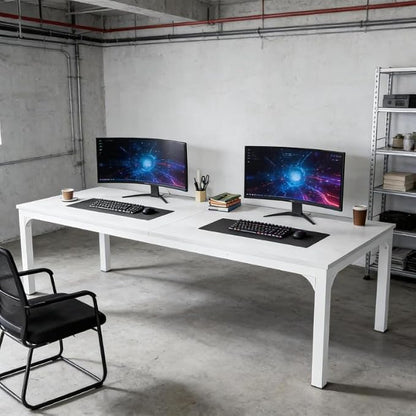 Practical Computer Desk,Rectangle Conference Table,Executive Desk(Only Table) (White + Iron + MDF)