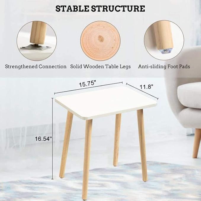 FORAOFUR White End Tables Set of 2, Small Side Tables Accent Tables Living Room, Boho Side Table with Wooden Legs, Easy Assembly | 2 Pack white wood, modern rectangular, fits living/bedroom/balcony, compact, versatile, sturdy nightstand