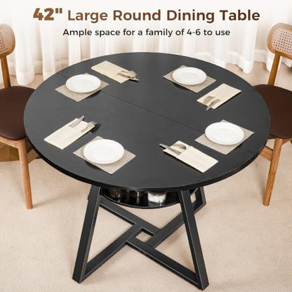 42" Round Dining Table for 2–4, Small Kitchen Table with Storage
