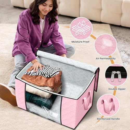 90L Clothes Storage, Foldable Thick Fabric Blanket Storage Bags