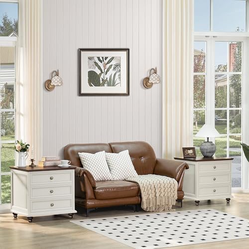 Joaxswe 24" Wide Farmhouse Night Stand,Large End Table with 3 Drawers & Metal Handle,Wood Dresser for Bedroom, White Bed Side Table Chest of Drawers Cabinet,Nightstand for Living Room,Closet