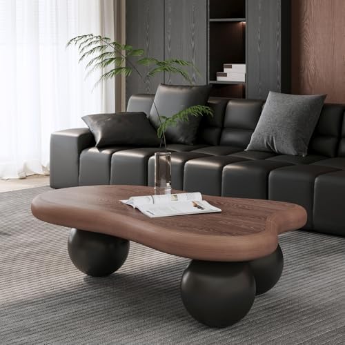 47 Inch Cloud Shaped Coffee Table with 3 Ball Legs for Living Room