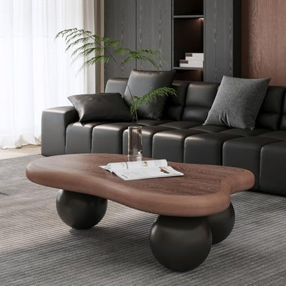 47 Inch Cloud Shaped Coffee Table with 3 Ball Legs for Living Room
