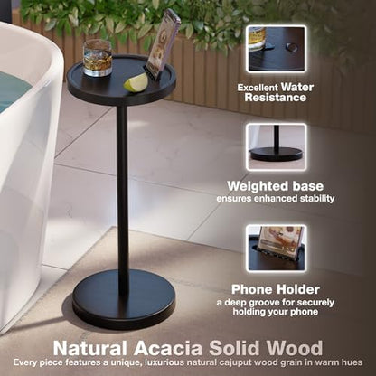 BLUEWEST Small Round Side Table, Drink Table with Phone Slot, 22" Black