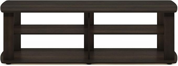 Furinno Nelly TV Stand, 3-Tier Entertainment Center with Open Shelves Storage, TV Console for TV up to 55 Inch, Soft Edges, for Living Room, Bedroom, Dark Brown