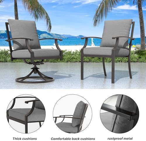 7 PCS Outdoor Patio Dining Set,Patio Table and Chairs Metal Outdoor Patio Furniture Set with Umbrella Hole,Dining Table Set with 6 Chairs for Deck,Backyard and Garden,Grey