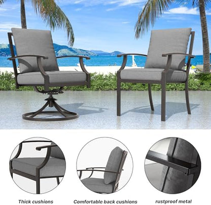 7 PCS Outdoor Patio Dining Set,Patio Table and Chairs Metal Outdoor Patio Furniture Set with Umbrella Hole,Dining Table Set with 6 Chairs for Deck,Backyard and Garden,Grey