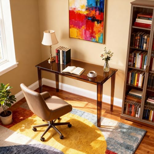 Acrylic Desk, Clear Modern Writing Table for Home Office (Dark Brown, Nomal)