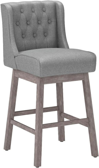 HOMCOM Bar Height Bar Stools Set of 2, 180 Degree Swivel Barstools with Solid Wood Footrests and Button Tufted Design, 30" Seat Height Bar Chairs for Kitchen Island, Gray